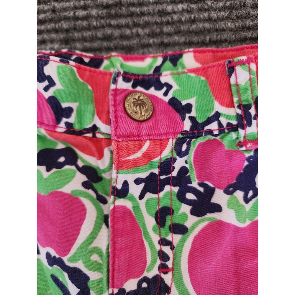 Lilly Pulitzer Girls Size 7 Pants Red/Pink Apples Green Front Zipper Colorful - Picture 3 of 4